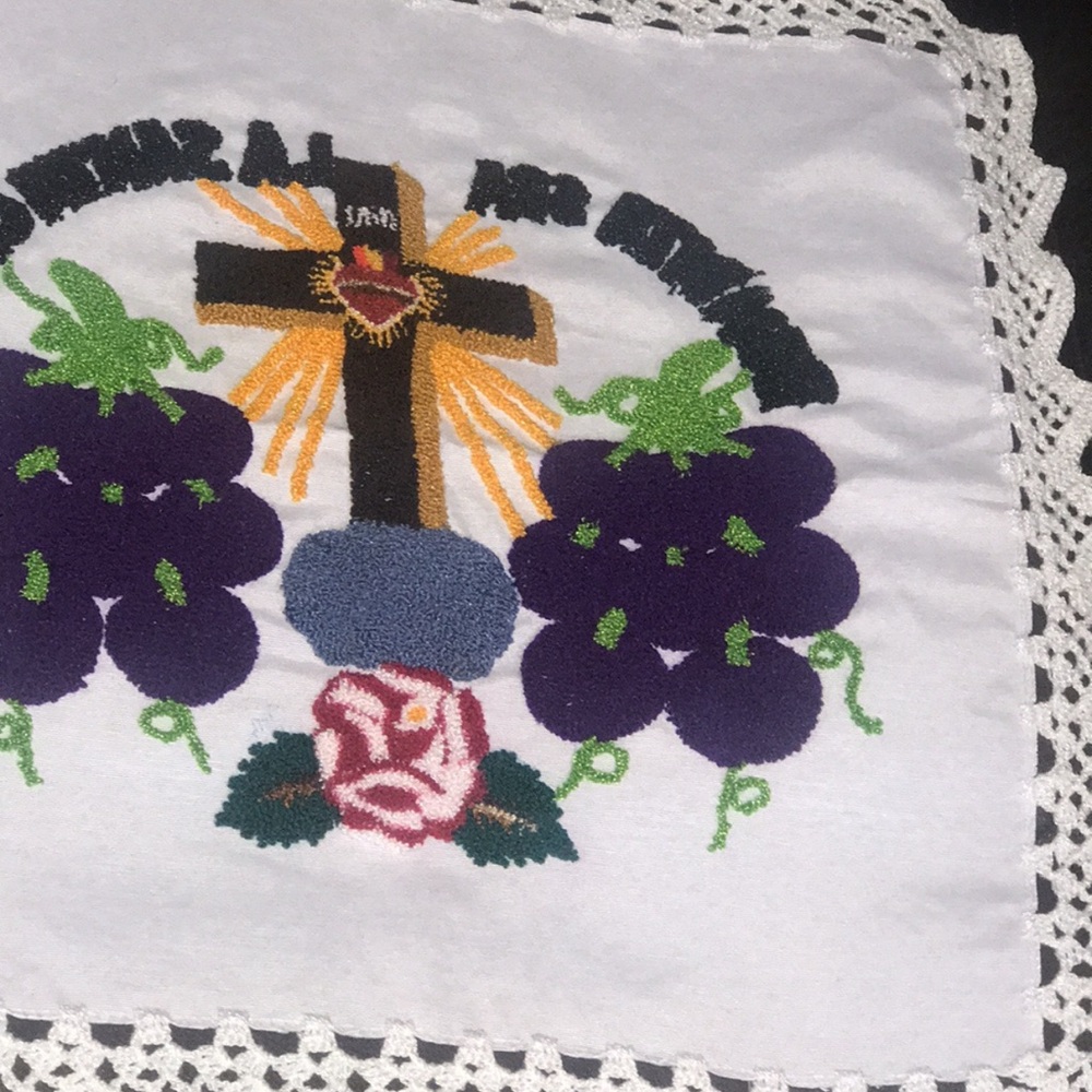 Embroidered Religious Cloth with Cross and Grapes